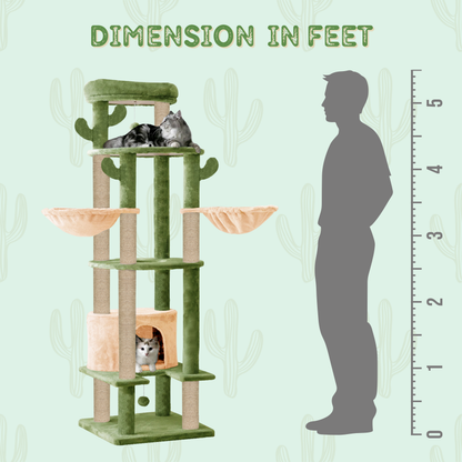 Furrlovers Multi Level Tree with Condo & Hammock for Cats (Green)