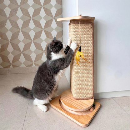 FurryLiving Cat Wall Scratcher Plus Space Saving Design for Wall Corners with Toys (Oak)
