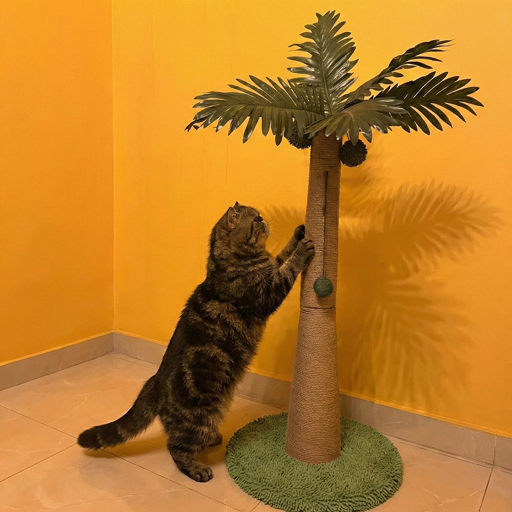 FurryLiving Coconut Tree Scratching Post with Hanging Ball Toy for Cat