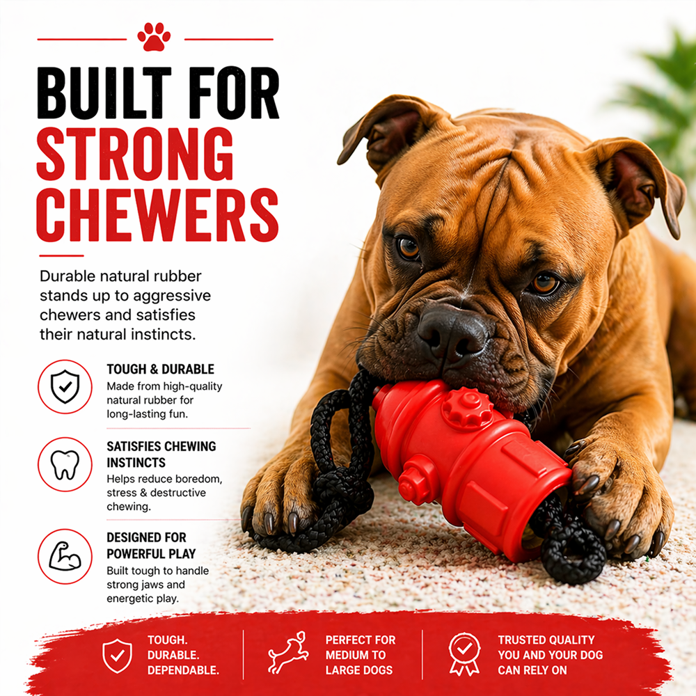 Talking Dog Club Sturdy Fire Hydrant Rubber & Rope Toy for Dogs (Red)