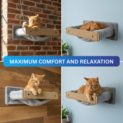 Furrlovers Wall Mounted Perch with Scratching Post & Plush Cushion for Cats (Grey)
