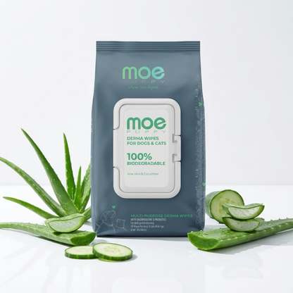 Moe Puppy Aloe Vera & Cucumber 100% Biodegradable Drema Wipes for Dogs and Cats