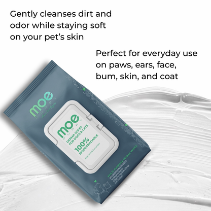 Moe Puppy Aloe Vera & Cucumber 100% Biodegradable Drema Wipes for Dogs and Cats