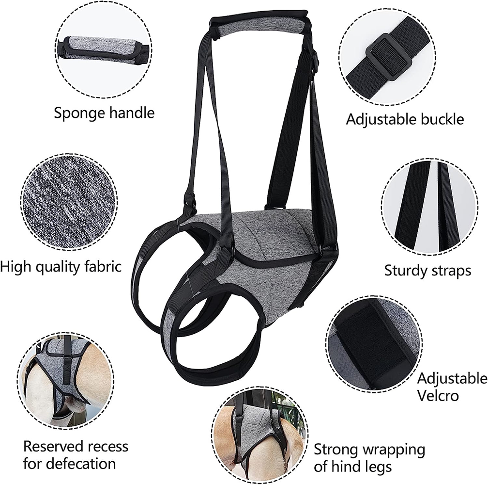 KUTKUT Rehabilitation Sling Hind Limb Support Lift Harness for Dogs (Grey)