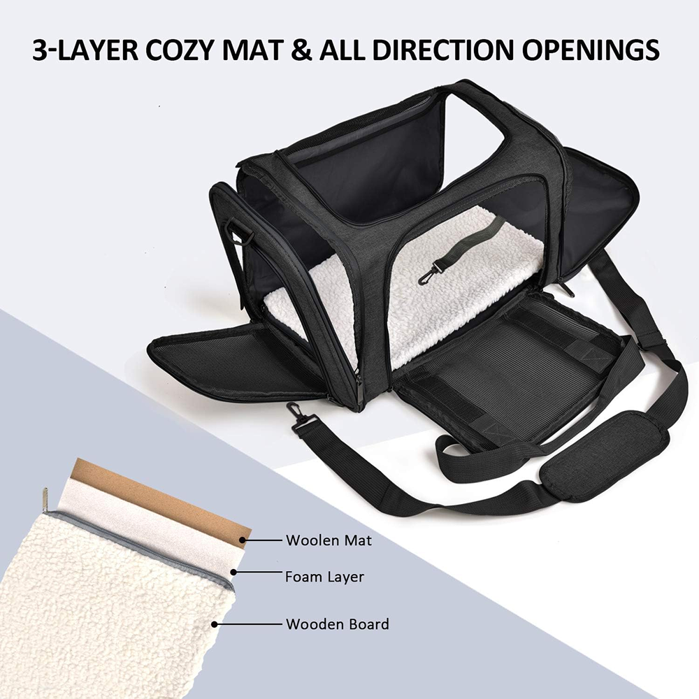 KUTKUT Soft Sided Airline Approved Foldable Travel Carrier for Small Dogs & Cat (Black)