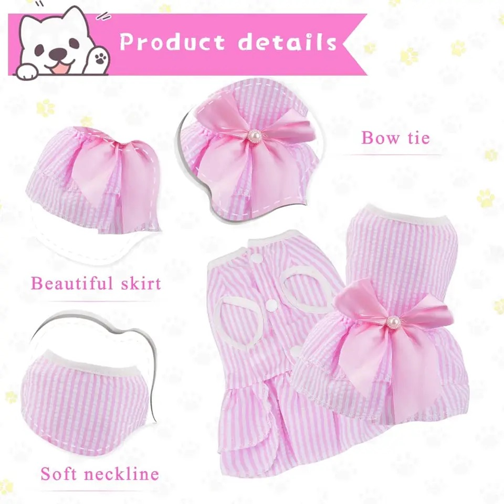 KUTKUT Princess Tutu Striped Dress for Small Breed Dogs & Cats (Pink)