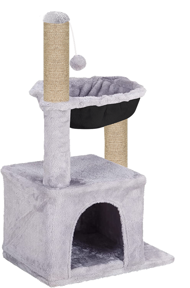 Furrlovers Plush Activity Cat Tree with Condo, Hammock & Jute Rope Scratching Posts for Kittens (Grey)