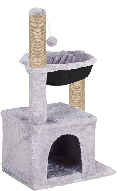 Furrlovers Plush Activity Cat Tree with Condo, Hammock & Jute Rope Scratching Posts for Kittens (Grey)