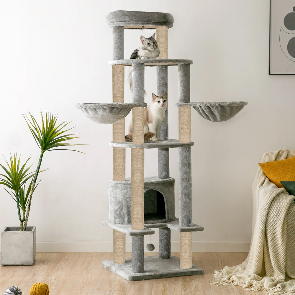 Furrlovers Multi-Level Cat Tree Tower with Scratching Posts, Hammock & Condo (Grey)