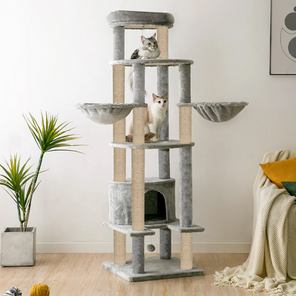 Furrlovers Multi-Level Cat Tree Tower with Scratching Posts, Hammock & Condo (Grey)