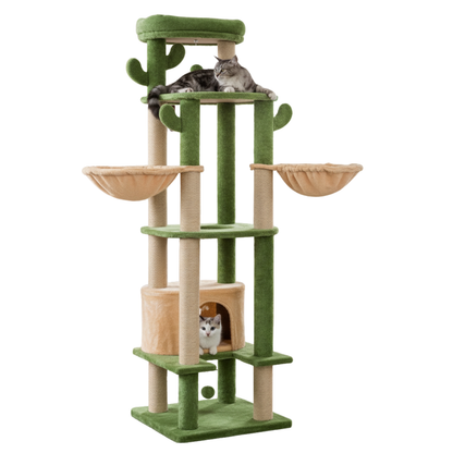 Furrlovers Multi Level Tree with Condo & Hammock for Cats (Green)