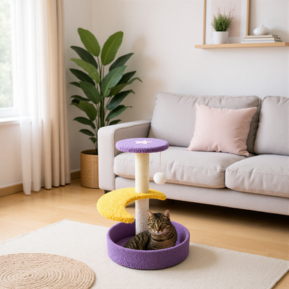 FurryLiving Astra 3Level Cat Tree for Cats & Kittens with Scratching Post and Hanging Toy for Cats