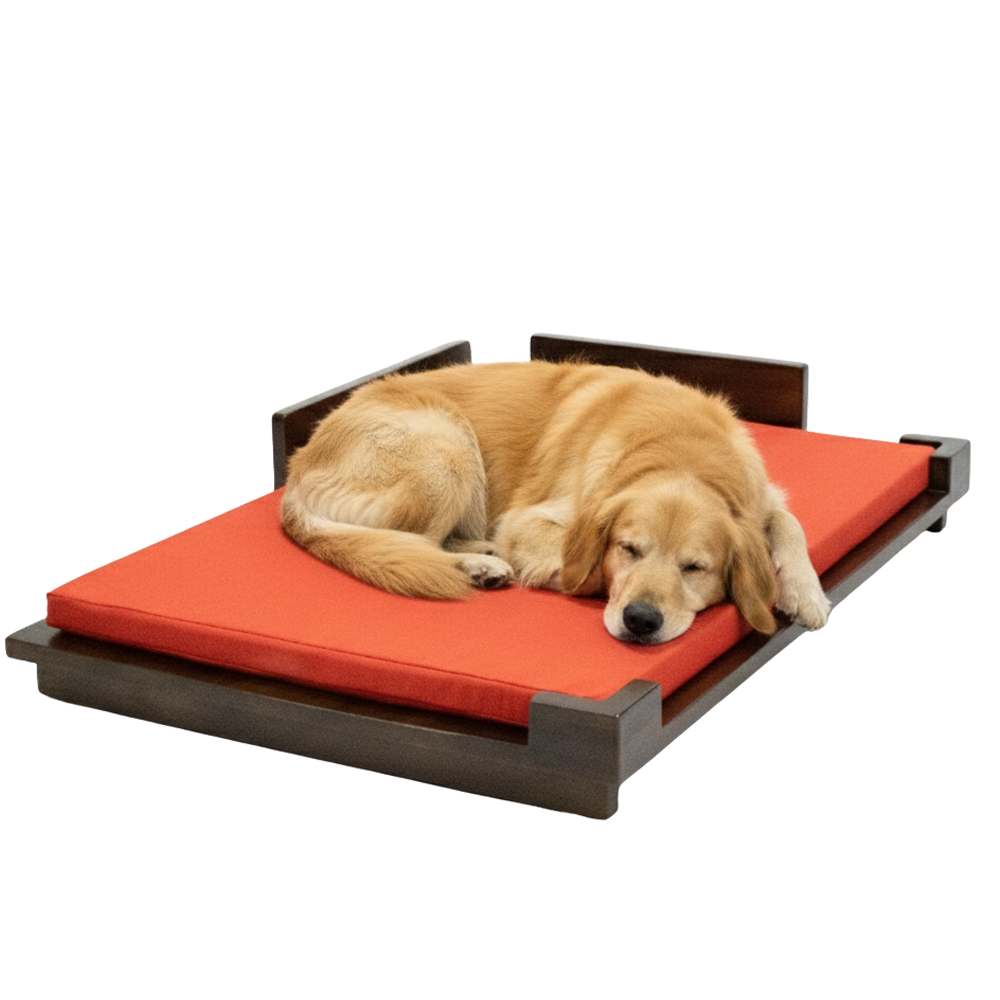FurryLiving Barkly Barkly XL Solid Wood Dog Bed for Medium and Large Dogs (Dark Brown/Red)