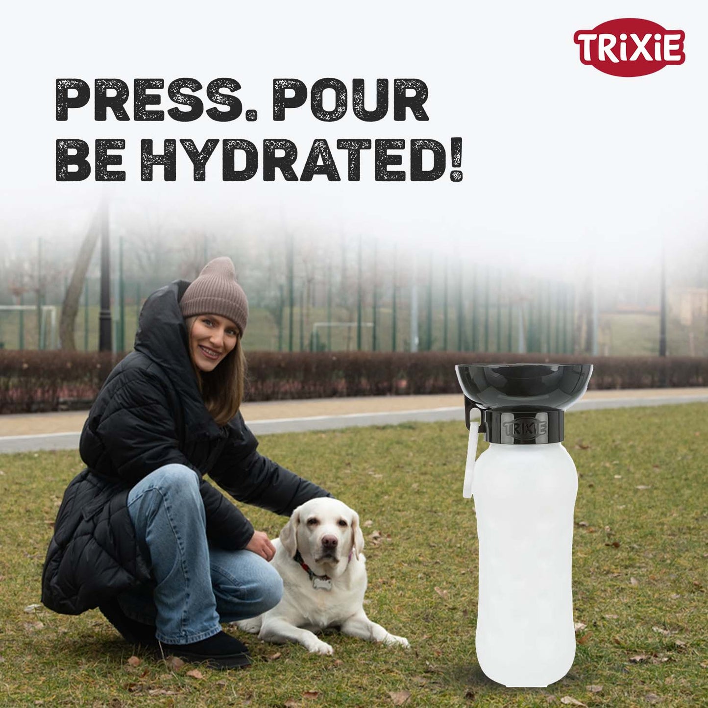 Trixie Travel Bottle with Bowl for Dogs and Cats (Black)