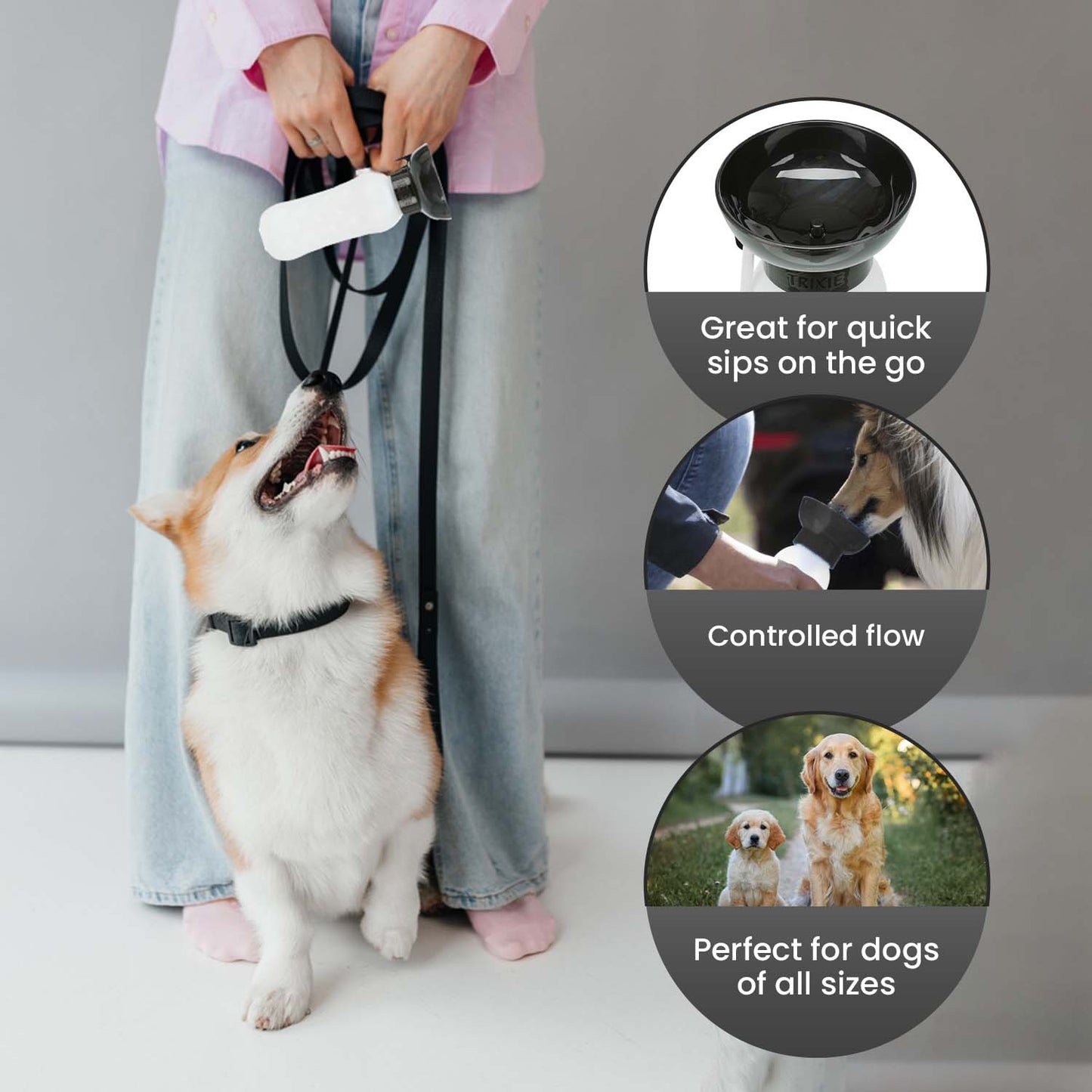 Trixie Travel Bottle with Bowl for Dogs and Cats (Black)