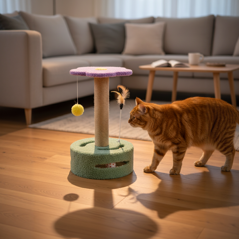 FurryLiving Bloom Multi Level Cat Tree Scratcher 3 in 1 Interactive Toy Tower for Cats