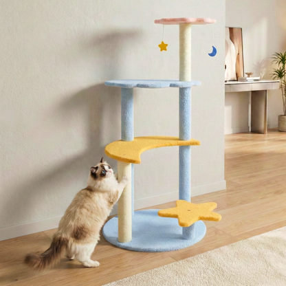 FurryLiving Luna Tree Multi Level with Scratching Posts and Hanging Toy for Cat