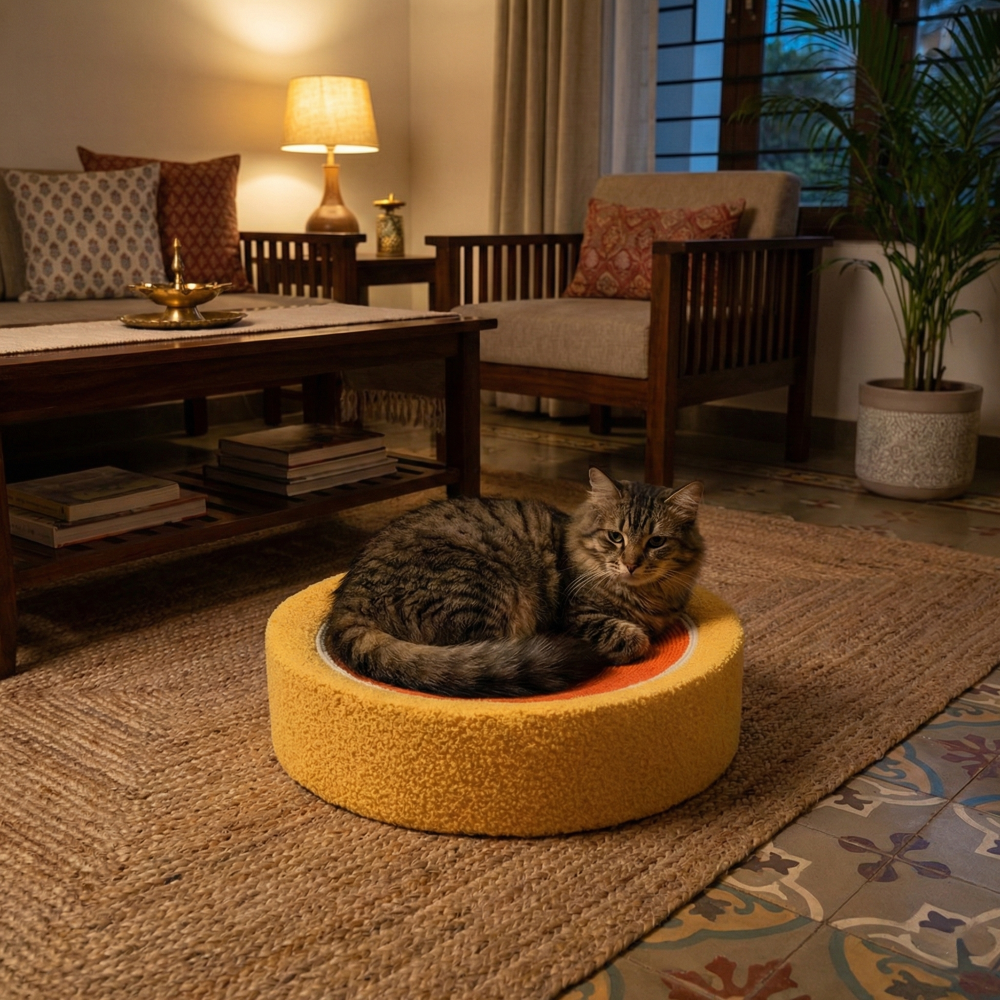 FurryLiving Orange Bed & Scratcher Mat for Cats (Orange)