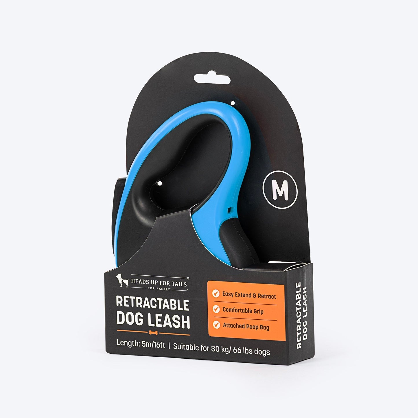 HUFT Retractable Leash With Poop Bag Dispenser for Dogs (Blue)