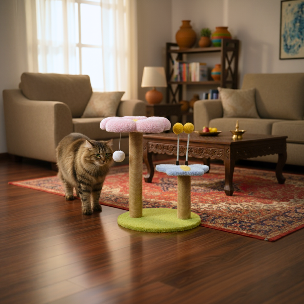 FurryLiving Meadow Flower Multi Level Cat Tree Scratching Post & Interactive Toys for Cats and Kittens