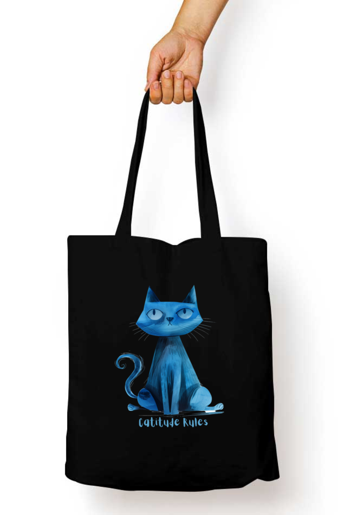 EverythingBoho Catitude Zipped Tote Bag (Black)