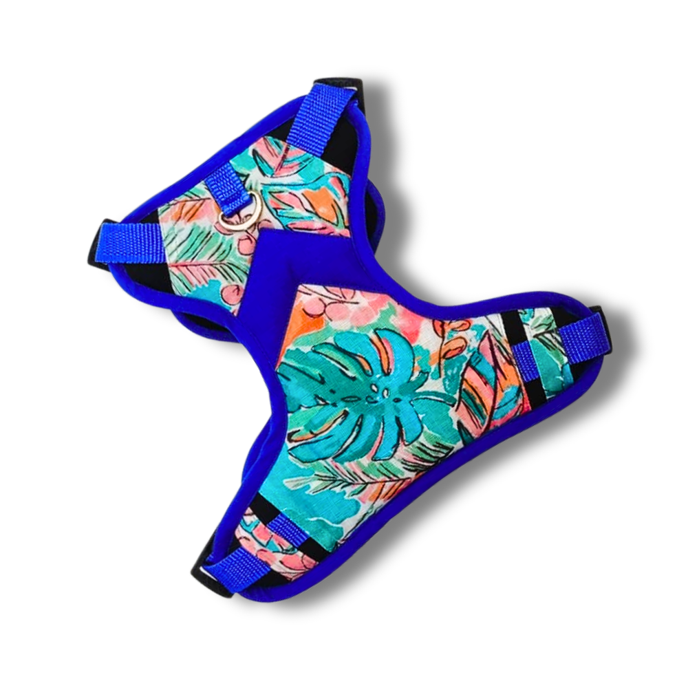 Dogobow Double Padded Harness with Tropicana Print for Dogs (Teal Green)