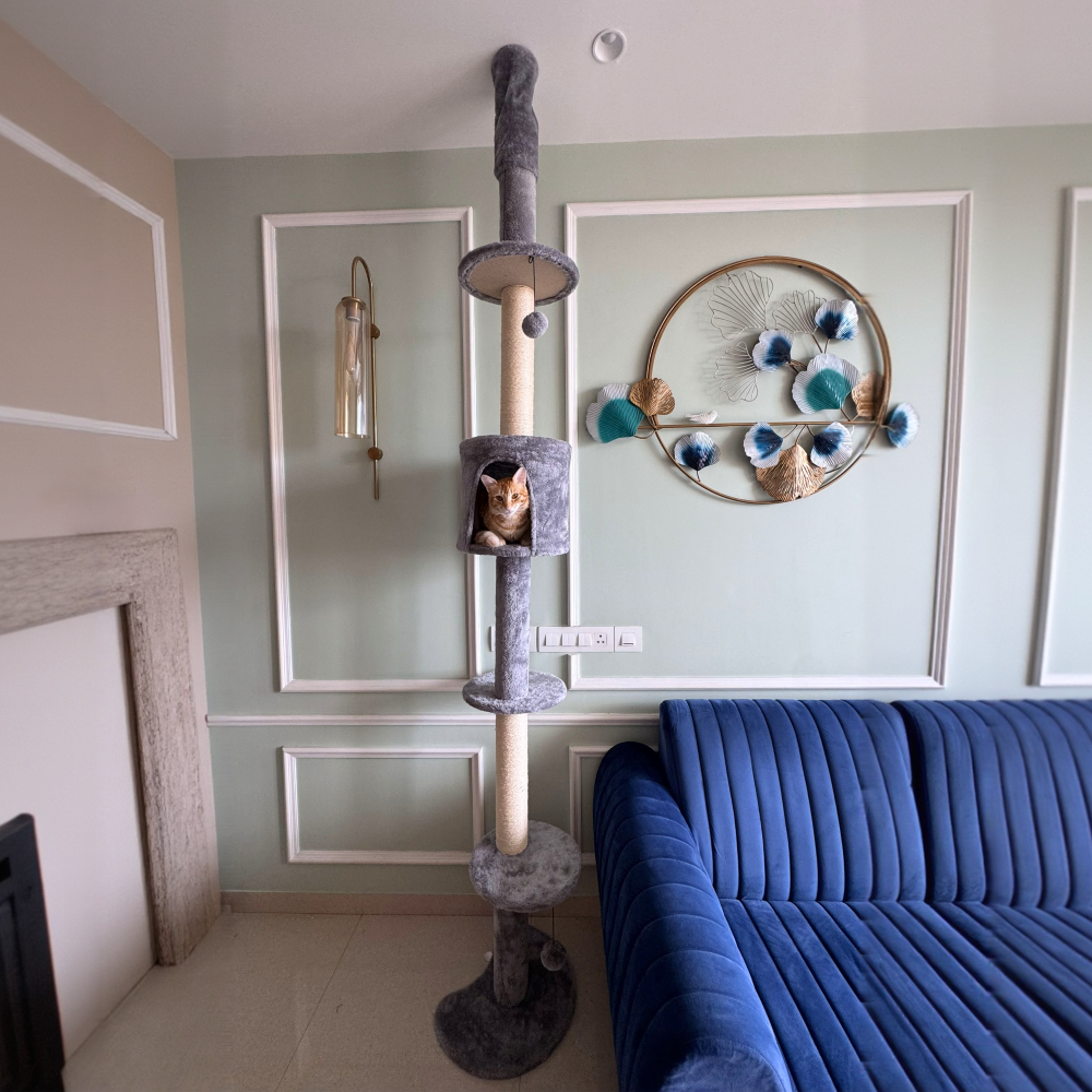 FurryLiving Sora Adjustable Floor to Ceiling with Scratching Posts, Condo and Hanging Toy Cat Tree