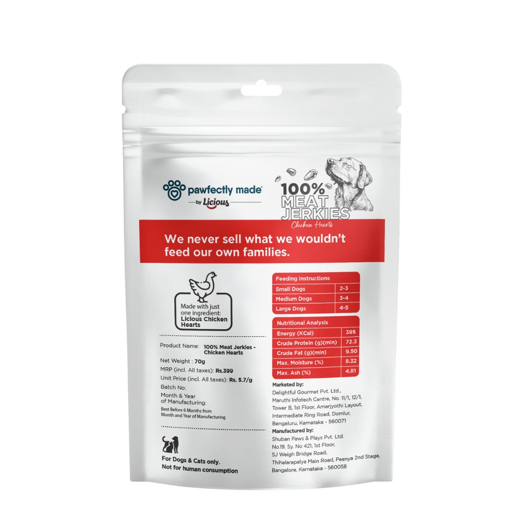 Pawfectly Made By Licious Dehydrated Chicken Heart Jerky Dog Treat