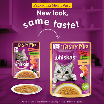 Whiskas Adult Wet Cat Food Combo |Chicken, Tuna & Seafood (Jelly & Gravy)