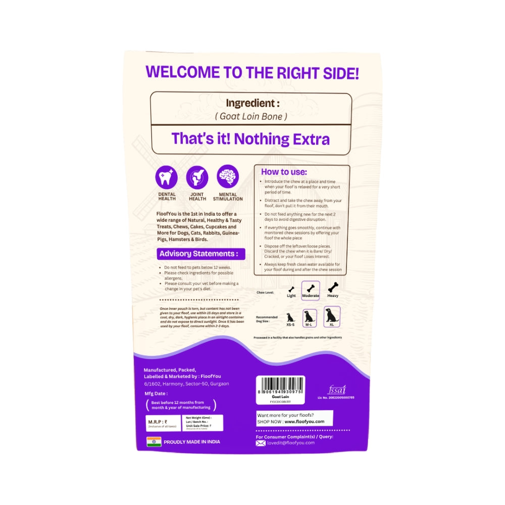 Floofyou Air Dried Goat Loin Bone Dental Chew Dog Treats