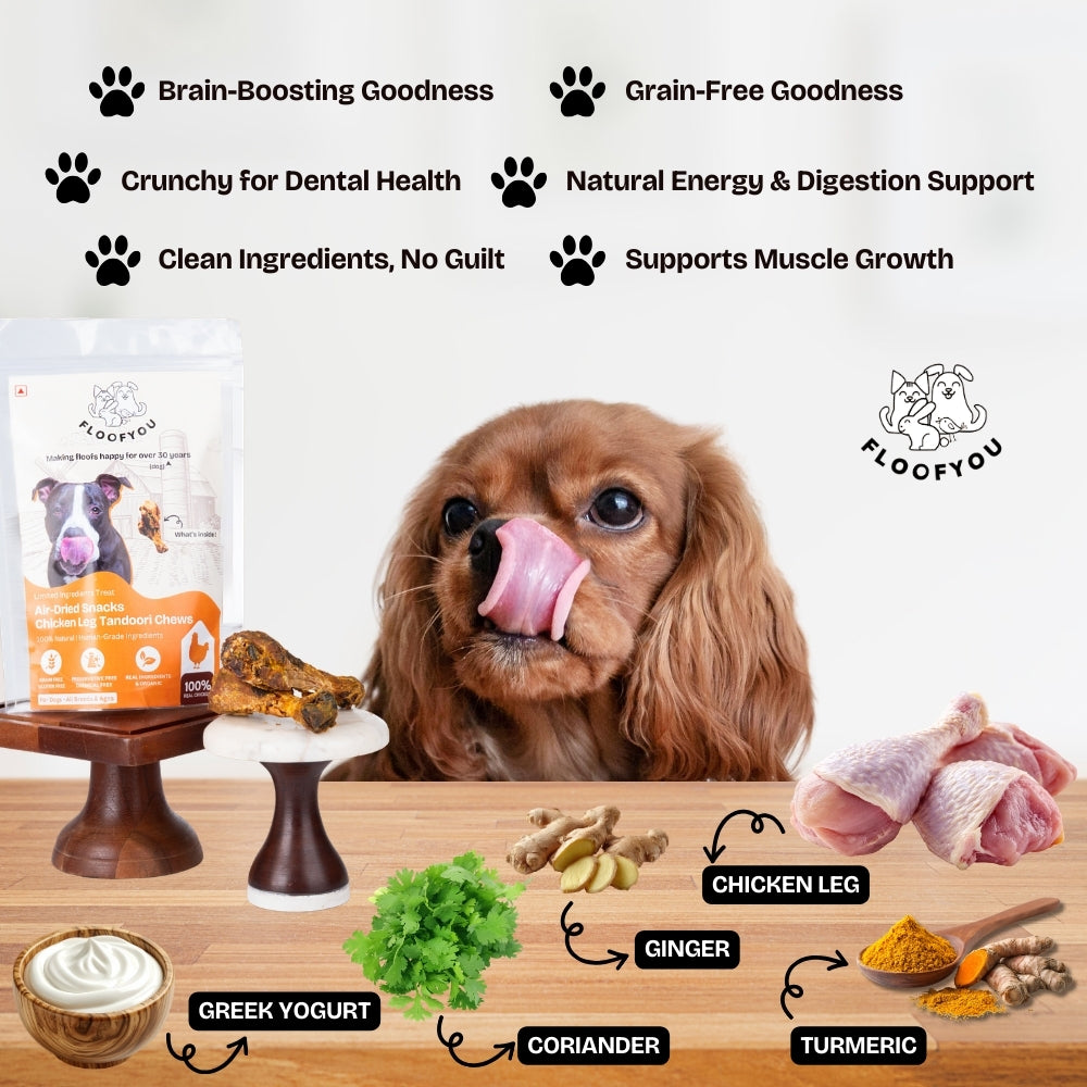 Floofyou Air Dried Chicken Leg Tandoori Crunchy Dental Chew Dog Treats