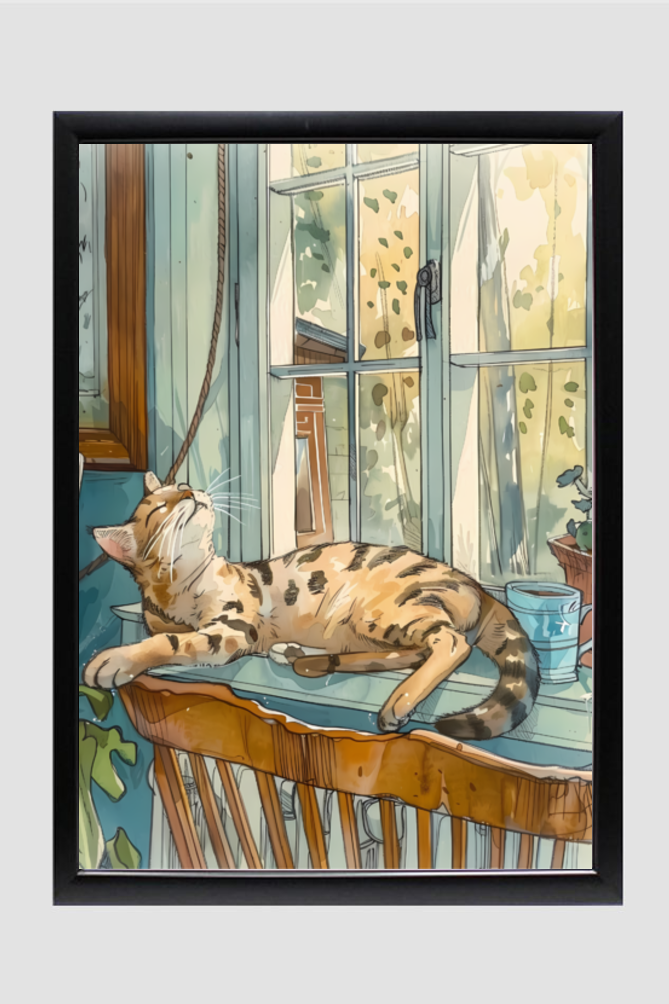 EverythingBoho The Chilling Cat Boho Wall Art (Black)