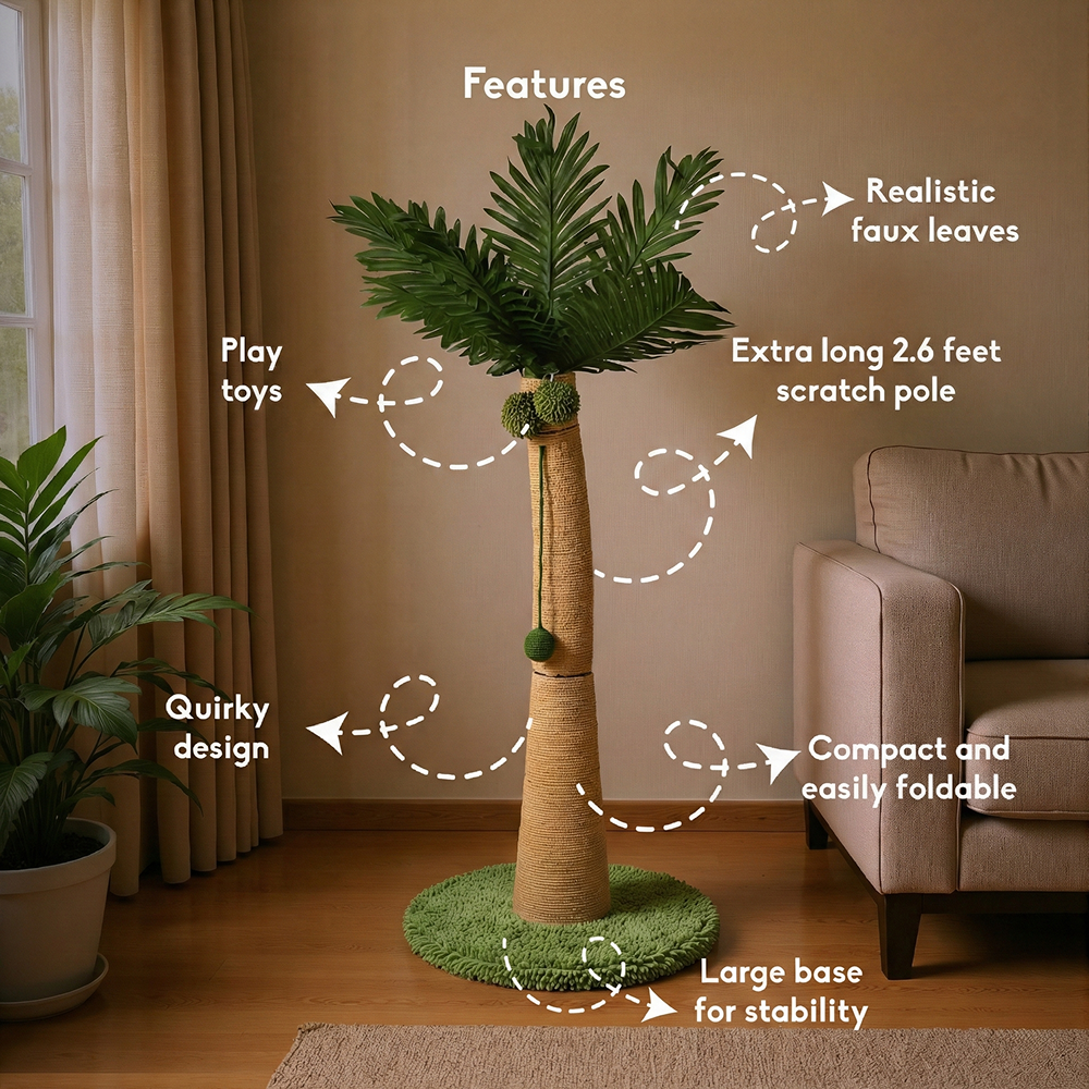 FurryLiving Coconut Tree Scratching Post with Hanging Ball Toy for Cat