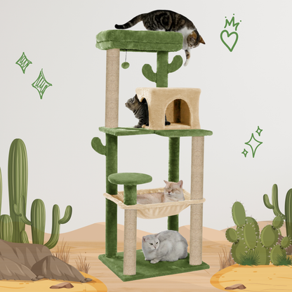 Furrlovers Cactus Multi Level Cat Tree with Condo Hammock Perch & Scratching Posts (Green)