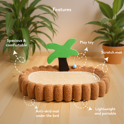 FurryLiving Aloha Bed & Scratcher Mat with Ball Toy for Cats(Brown)