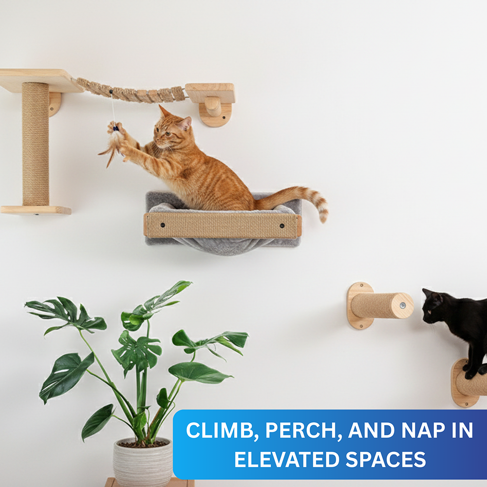Furrlovers Wall Mounted Perch with Scratching Post & Plush Cushion for Cats (Grey)