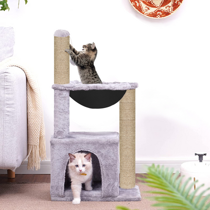 Furrlovers Plush Activity Cat Tree with Condo, Hammock & Jute Rope Scratching Posts for Kittens (Grey)