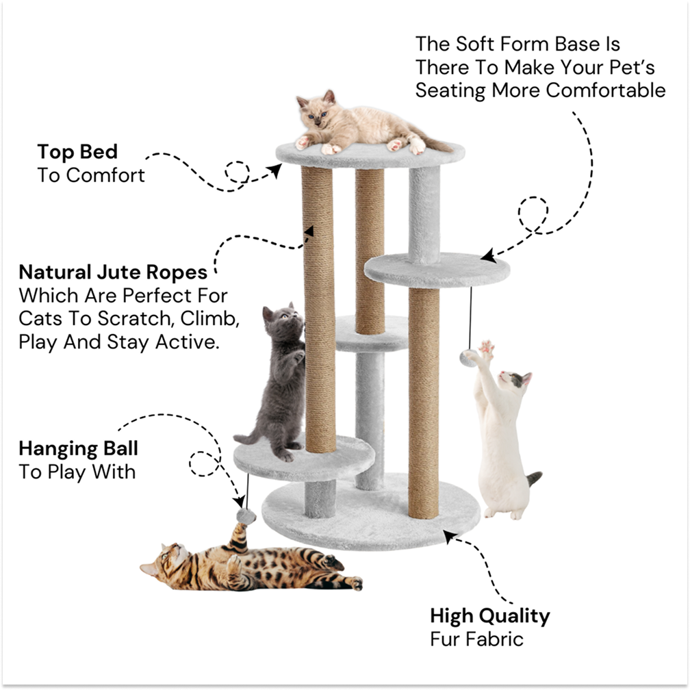 Furrlovers Multi Level Cat Tree with Scratching Posts & Platforms (Grey)