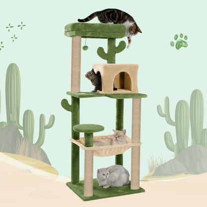 Furrlovers Cactus Multi Level Cat Tree with Condo Hammock Perch & Scratching Posts (Green)