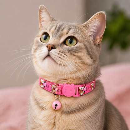 Talking Dog Club Everyday Collar with Fox Bell for Cats (Pink)
