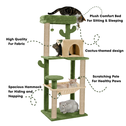 Furrlovers Cactus Multi Level Cat Tree with Condo Hammock Perch & Scratching Posts (Green)