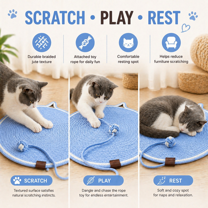 Talking Dog Club Rope Scratching Mat for Cats (Blue)