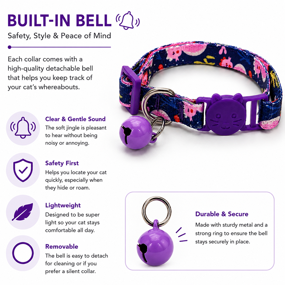 Talking Dog Club Everyday Collar with Sea Horse Bell for Cats (Navy/Purple)