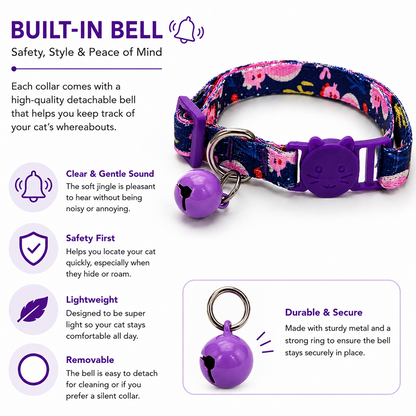 Talking Dog Club Everyday Collar with Sea Horse Bell for Cats (Navy/Purple)