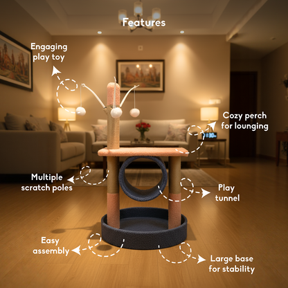 FurryLiving Canyon Multi Level Cat Tree with Tunnel, Toys and Scratching Post for Cats and Kittens