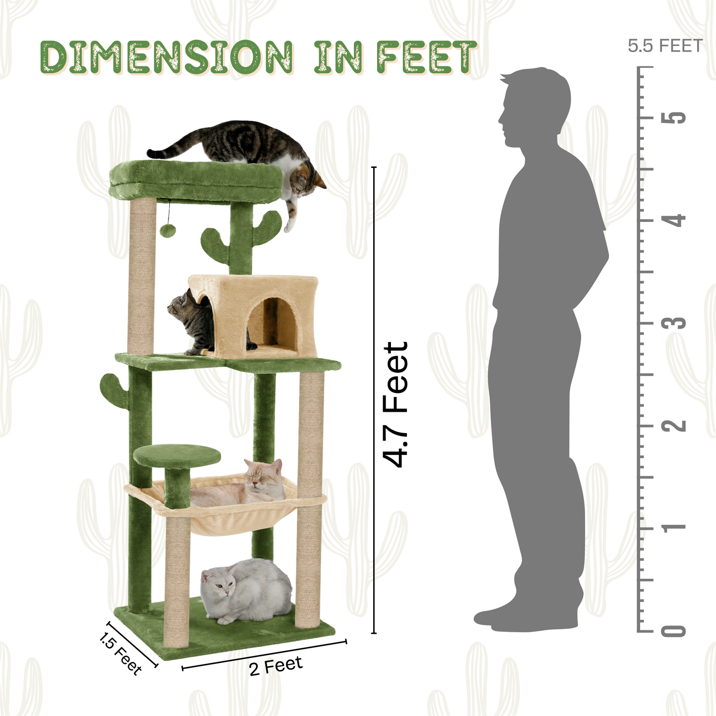 Furrlovers Cactus Multi Level Cat Tree with Condo Hammock Perch & Scratching Posts (Green)