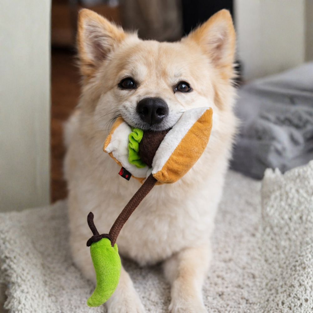 Pawgypets Vada Pav Plush with Rope Toy for Dogs