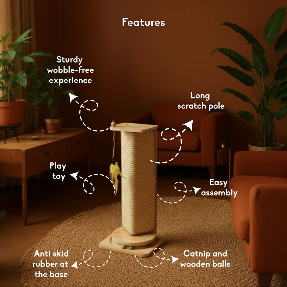 FurryLiving Cat Wall Scratcher Plus Space Saving Design for Wall Corners with Toys (Oak)