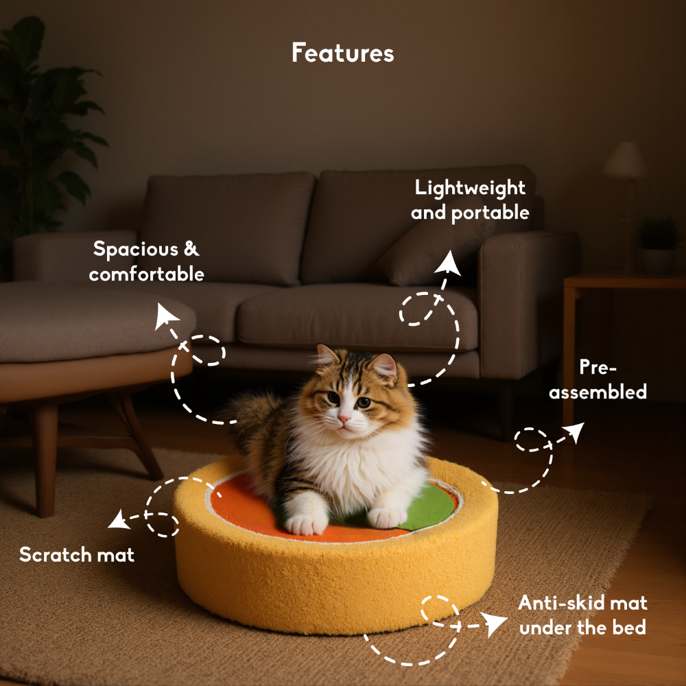 FurryLiving Orange Bed & Scratcher Mat for Cats (Orange)