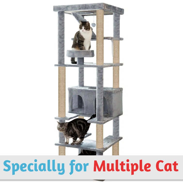 Furrlovers Multilevel Cat Tree with Condo, Ladder & Jute Rope Scratching Posts (Grey)